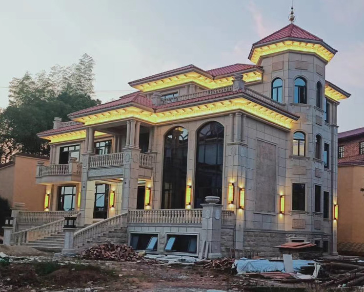 攸縣劉總三層帶地下室歐式豪華別墅施工實建案例圖欣賞