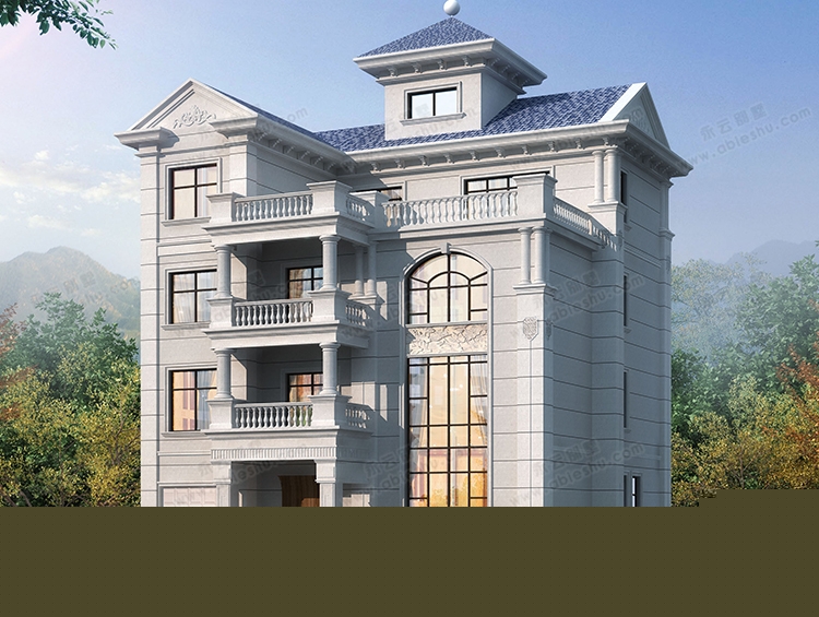 永云別墅AT2881新款歐式風格帶大氣圓弧樓梯四層別墅圖紙13.4X13m